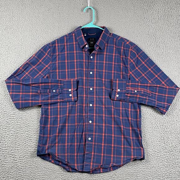 Under Armour Plaid Button Down Shirt Navy Red Women’s Size Large - Picture 2 of 8